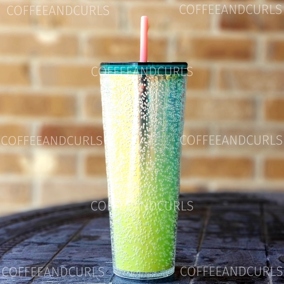 💚Starbucks Green Yellow Ombre Bubbler Cold Cup 24oz Venti NWT - Picture 4 of 12